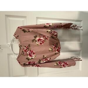 Clé Luv Women's Floral Long Sleeve Blouse in Coral, Size M